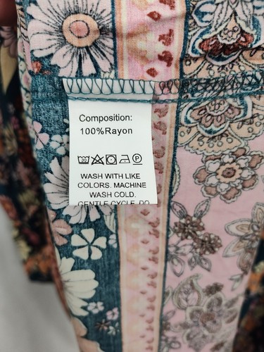BloomChic Dress Women's Plus size 30 Rayon Teal Pink Floral V Neck Beach Cover - Picture 7 of 8