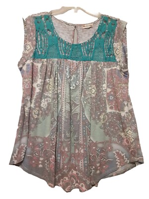 World Unity Regular Size L Multi Color Casual Sleeveless Tank Top Lace Boho