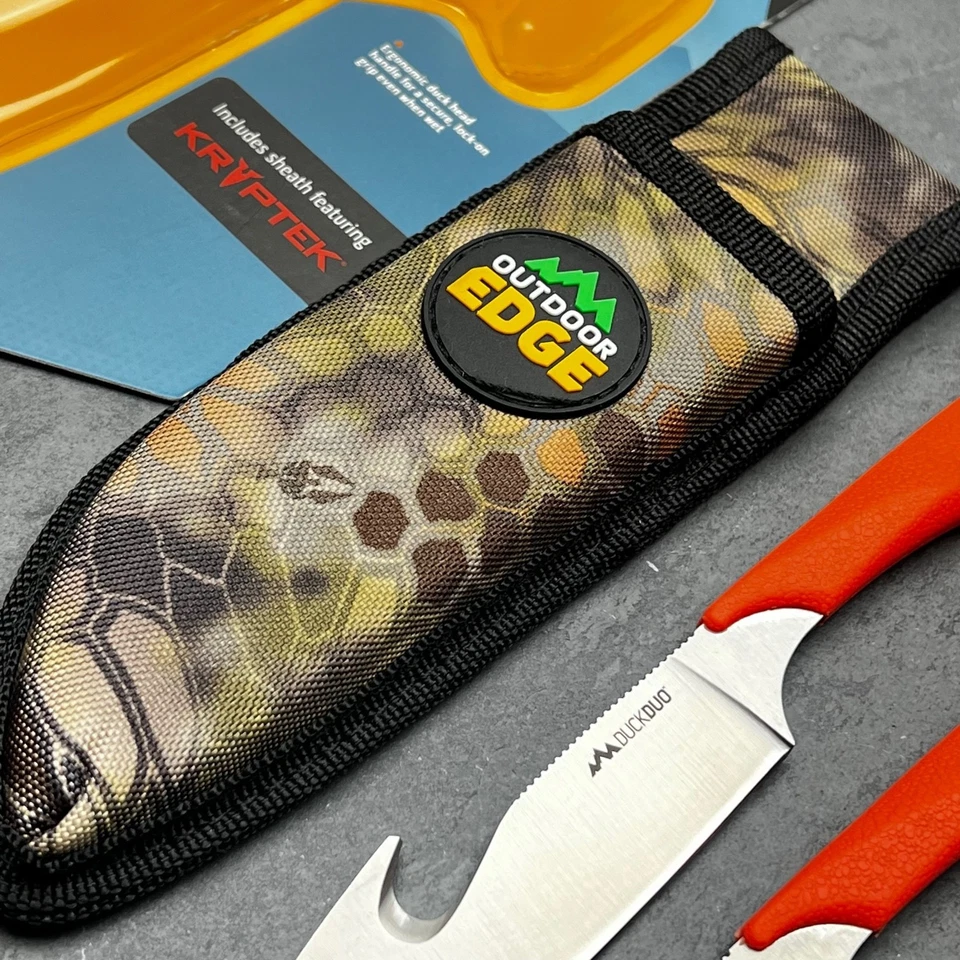 Juego de cuchillos de hoja fija con tapa de gancho de caza naranja OUTDOOR EDGE funda Kryptek Foto 4 de 4