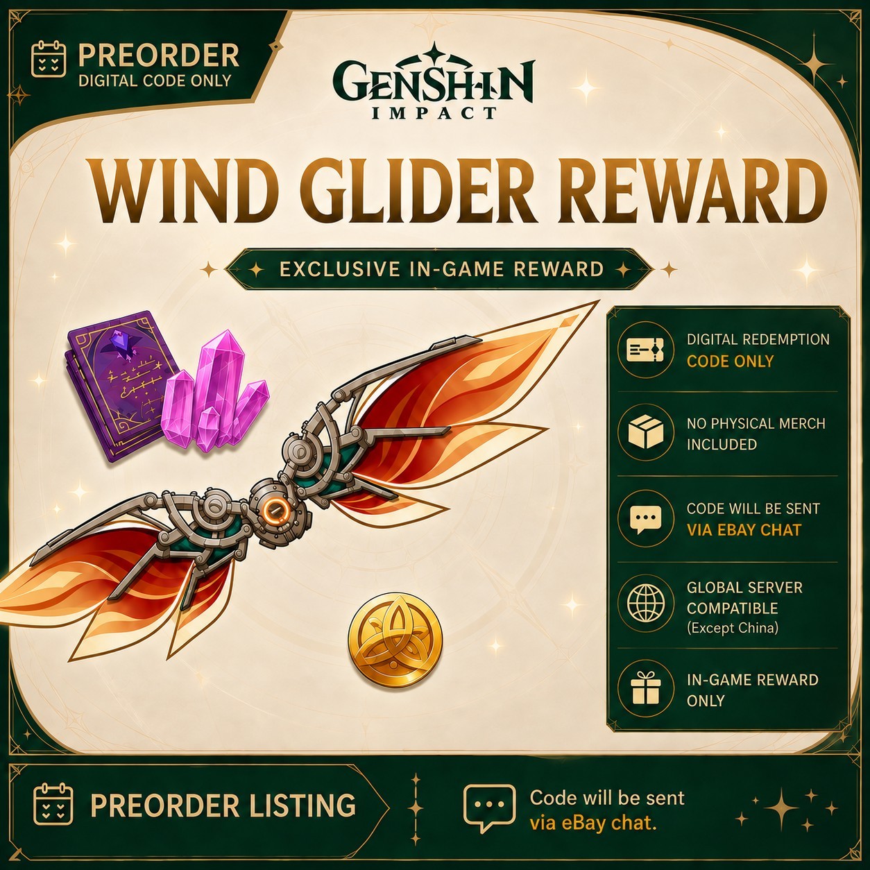 [IN STOCK] 💚 Genshin Impact 💚 x Vkusno I Tochka Collab Wind Glider Redeem Code