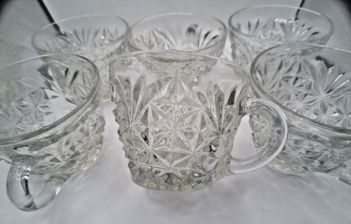 ANCHOR HOCKING CLEAR GLASS PUNCH CUPS / STARBURST PATTERN / LOT OF 6 - Picture 5 of 5