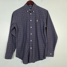 Ralph Lauren Kids Boys Blue Yellow Plaid Button Down Shirt Size L 16/18 Cotton