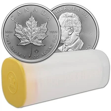2025 Canada Silver Maple Leaf - 1 oz - $5 - 1 Roll - Twenty-five 25 BU Coins