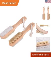 2Pcs 2 in 1 Wooden Handle Foot Brush Pumice Stone Exfoliating Foot Scrubber