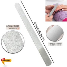 Lima de uñas profesional de diamante de 8 pulgadas - Herramienta de manicura de metal reutilizable de doble cara