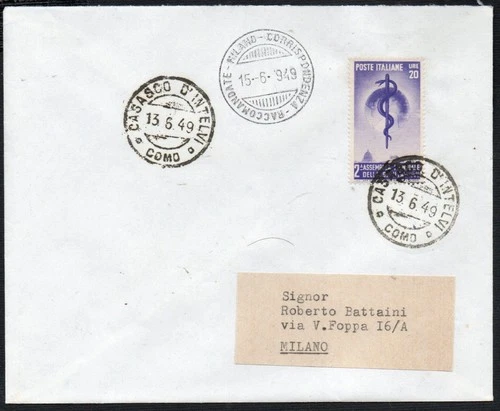 1949 ITALY REPUBLIC N.607 ON FDC TRAVELLED