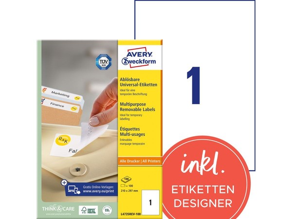 1 Bis 20X Avery Zweckform Universal-Etiketten, 210 X 297 Mm, Weiß Bis 21% Rabatt-image