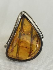 Vintage Large Genuine Baltic Amber Sterling 925 Silver Oxidize Ring SIZE 8