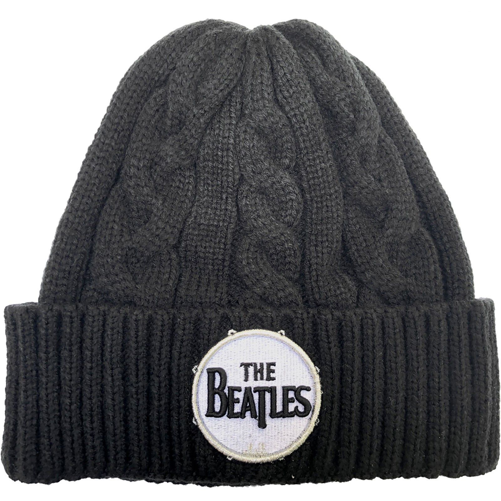 The Beatles 'Drum Logo' (Black) Cable Knit Beanie Hat NEW OFFICIAL