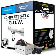 Für AUDI A5 Sportback F5A, F5F Anhängerkupplung abnehmbar +eSatz 13pol 16- Kit