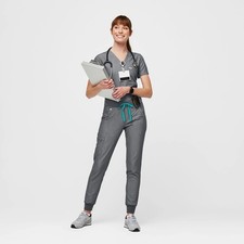 FIGS Catarina One-Pocket Scrub Top  Zamora Joggers Graphite Size M