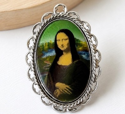 Vintage Silber Mona Lisa Bild Anhänger Charm Leonardo da Vinci Kunst oval 2''
