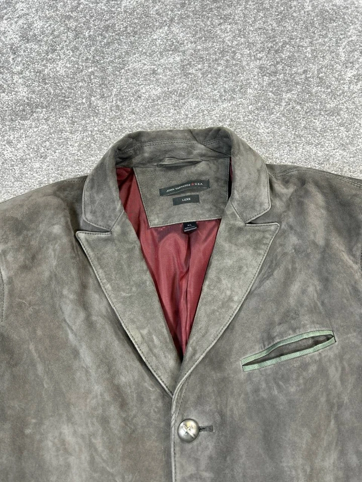 Chaqueta de cuero John Varvatos para hombre XL gris cabra gamuza abrigo deportivo Foto 2 de 4