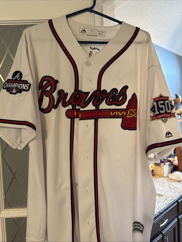 Ronald Acuna Jr. Atlanta Braves Majestic Cool Base Trikot 2XL 150 und WS Patch