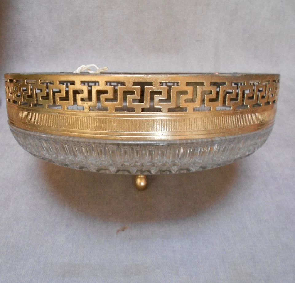 Plafonnier Ancien en verre taillé et laiton lustre luminaire Lampe 25 cm D - Photo 2/4