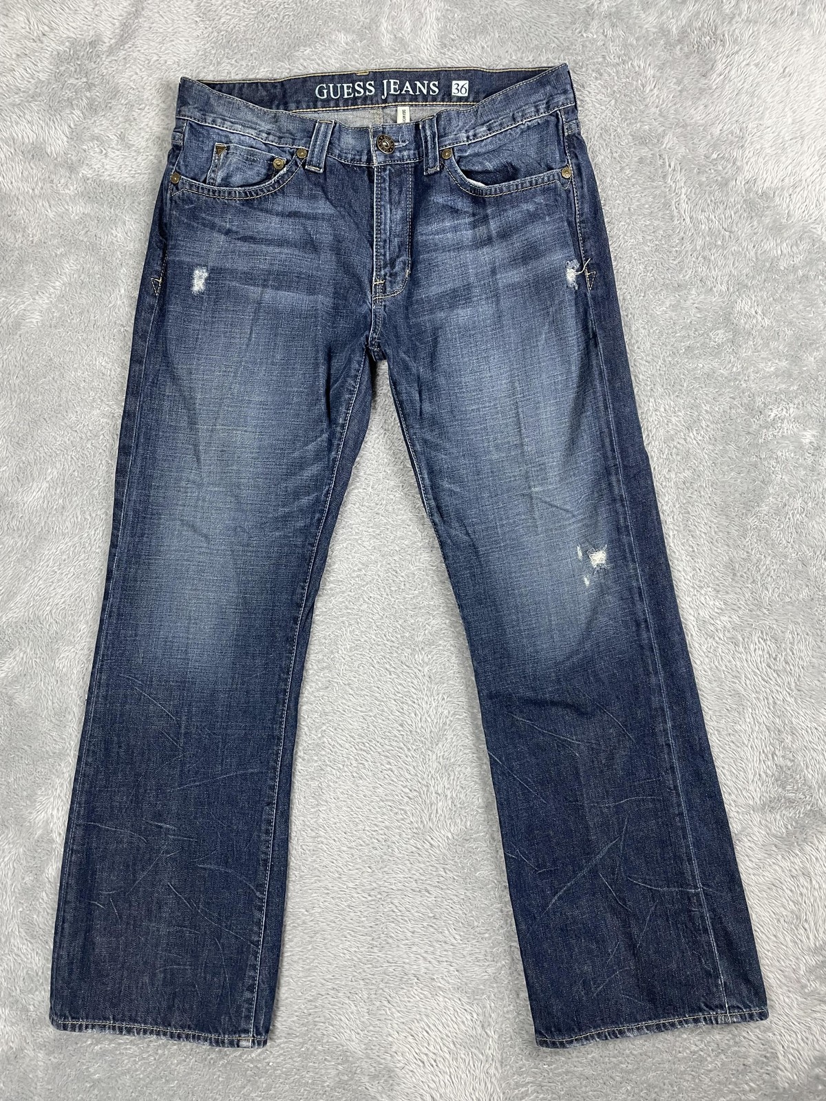 Guess Jeans Mens 36x32 Blue Desmond Relaxed Fit Straight Leg Denim Distressed