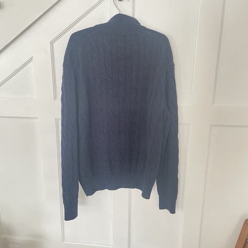 Polo Ralph Lauren Men's Quarter Zipper Cable Knit Cotton Navy Sweater Size Large - Picture 2 of 6