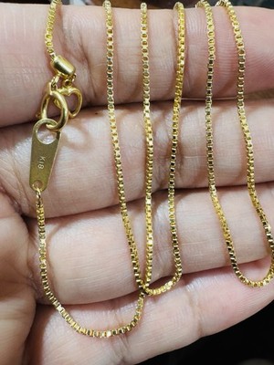 New K18 Japan Real Genuine Gold Light Box Chain Necklace 18