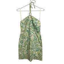 Vintage White Label Lilly Pulitzer Fish Print Halter Dress Green White Size 2
