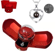 Preserved Red Real Rose with Heart Necklace I Love You in 100 red