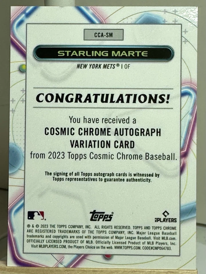 2023 Topps Cosmic - Autographs Starling Marte #CCA-SM Orange Galactic /25 (AU) - Image 2 of 2