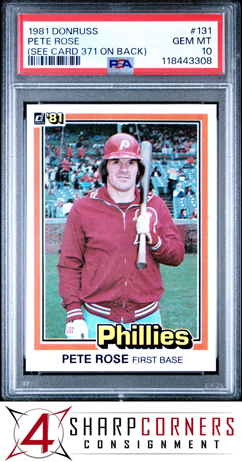 1981 DONRUSS #131 PETE ROSE SEE CARD 371 ON BACK PSA 10
