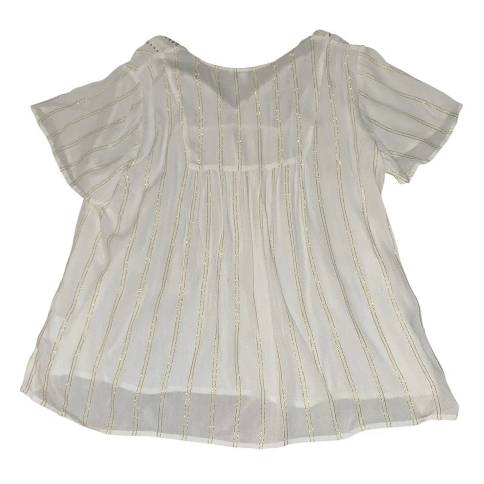 Tribal gold white stripe embroidered bohemian blouse women’s size XL - Image 2 of 4