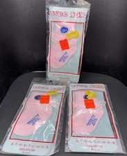 3 Pairs Vtg Baby Socks Wee Sox - Pink W/ Lace Stretch Nylon Sizes 1-3 Newborn
