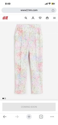 H&M Women's Size 8 Floral  High Rise Trousers NWT Spring Ankle
