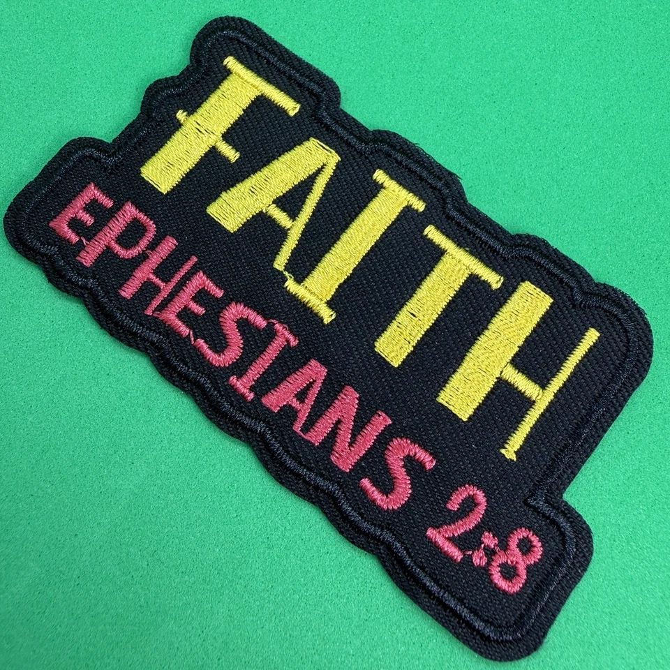 🔥 Jesus FAITH Ephesians 2:8 Patch Iron On God Christian Bible Charlie Kirk - Image 4 of 4