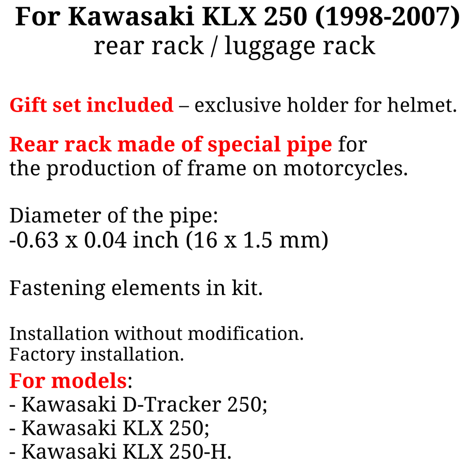 For Kawasaki KLX 250 rear rack rear luggage rack D-Tracker 250 (1998 ...