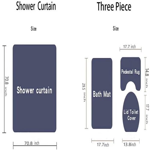 4 Pcs Blue Rose Shower Curtain Sets Non-Slip Rugs Bath Mat Toilet Cover U Sha... - Bild 5 von 7