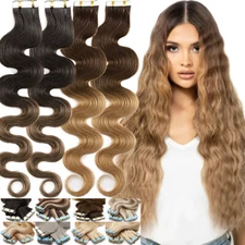 Body Wave Tape In 100% Remy Human Hair Extensions Curly Full Head 60PCS THICK US