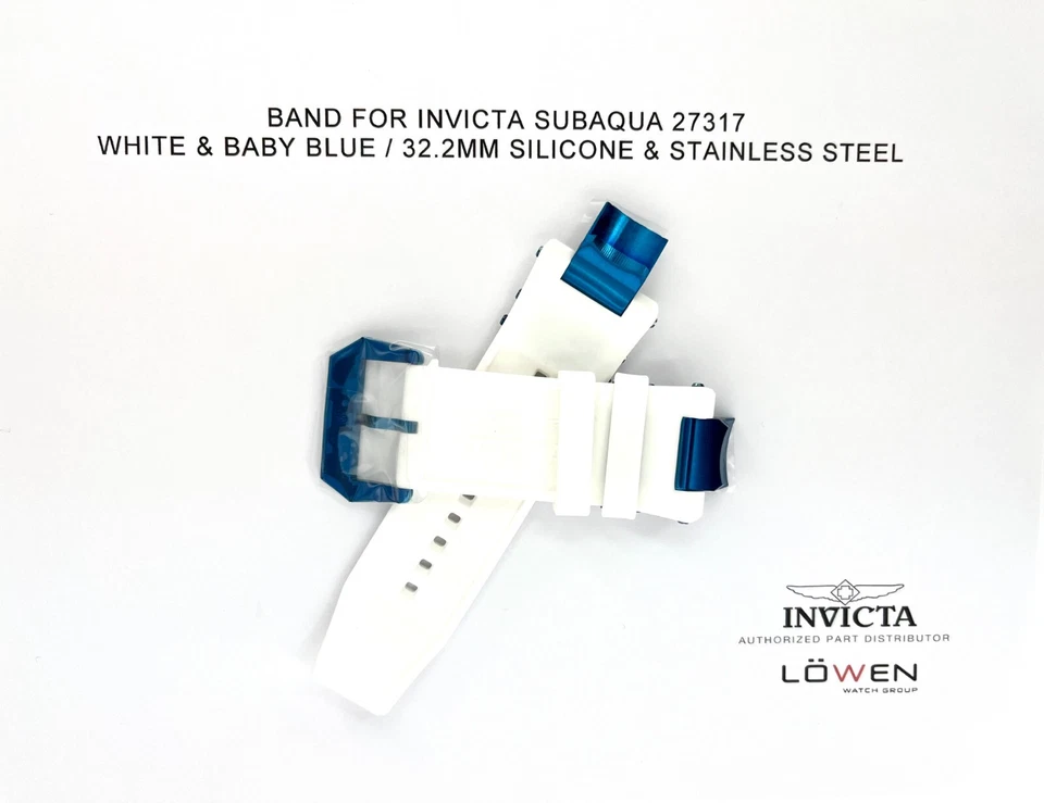 Auténtica correa de reloj Invicta Subaqua 27317 blanca y azul bebé silicona 32,2 mm Foto 2 de 3