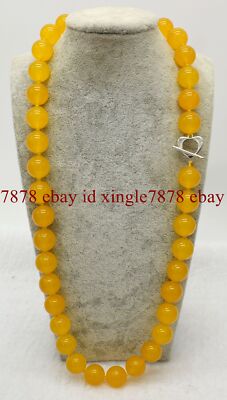 Beautiful 10mm Natural Yellow Jade Round Gemstone Beads Necklace 20'' AAA+