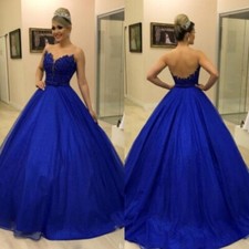 Royal Blue Wedding Dresses Sweetheart Glitter Beaded Backless Bridal Gowns