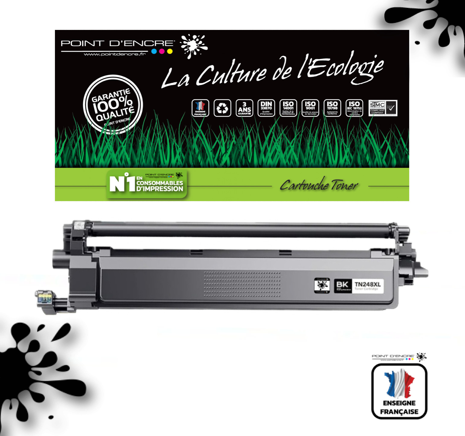 Cartouche TN248XL noire pour Brother rendu haut de gamme