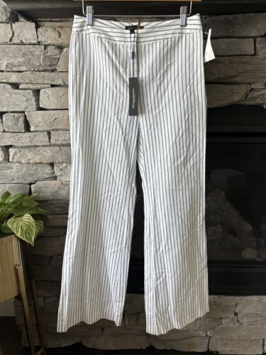 NWT Donna Karan Sz 2 striped White Blue cotton Pants Sailor Wide Leg Travel