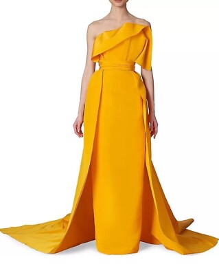 Carolina Herrera Strapless Pleated Silk-faille Gown - Yellow Sz 8 NWT | eBay