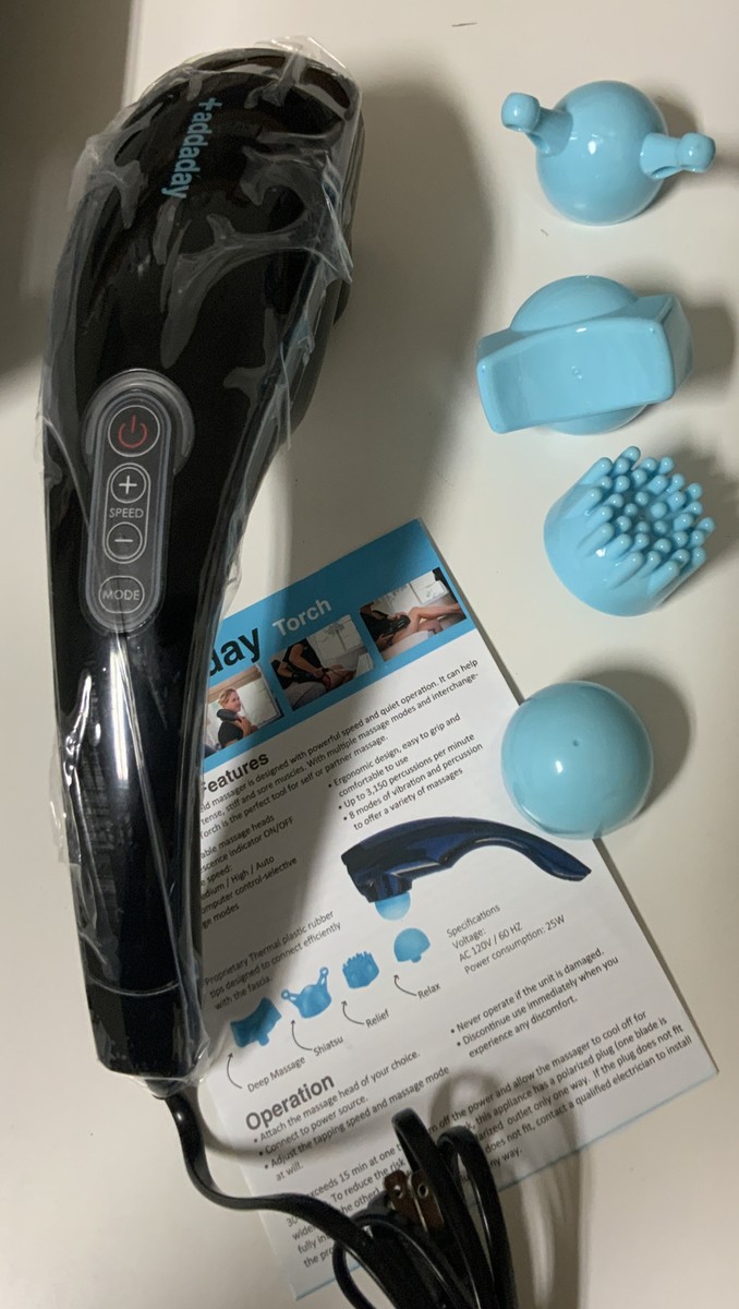 🌿 ADDADAY TORCH HAND-HELD MASSAGER, W/4 Attachments 🆕 As Shown