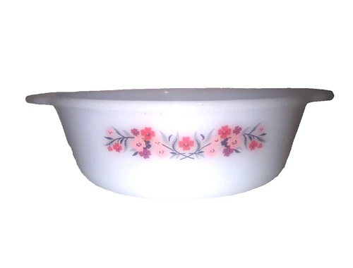 Fire King PRIM ROSE  13 Milk Glass 1.5 Quart Serving Bowl Dish Floral