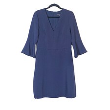 Banana Republic Dress Sz 10 Navy Blue A Line Flutter Bell Sleeves V Neck Career