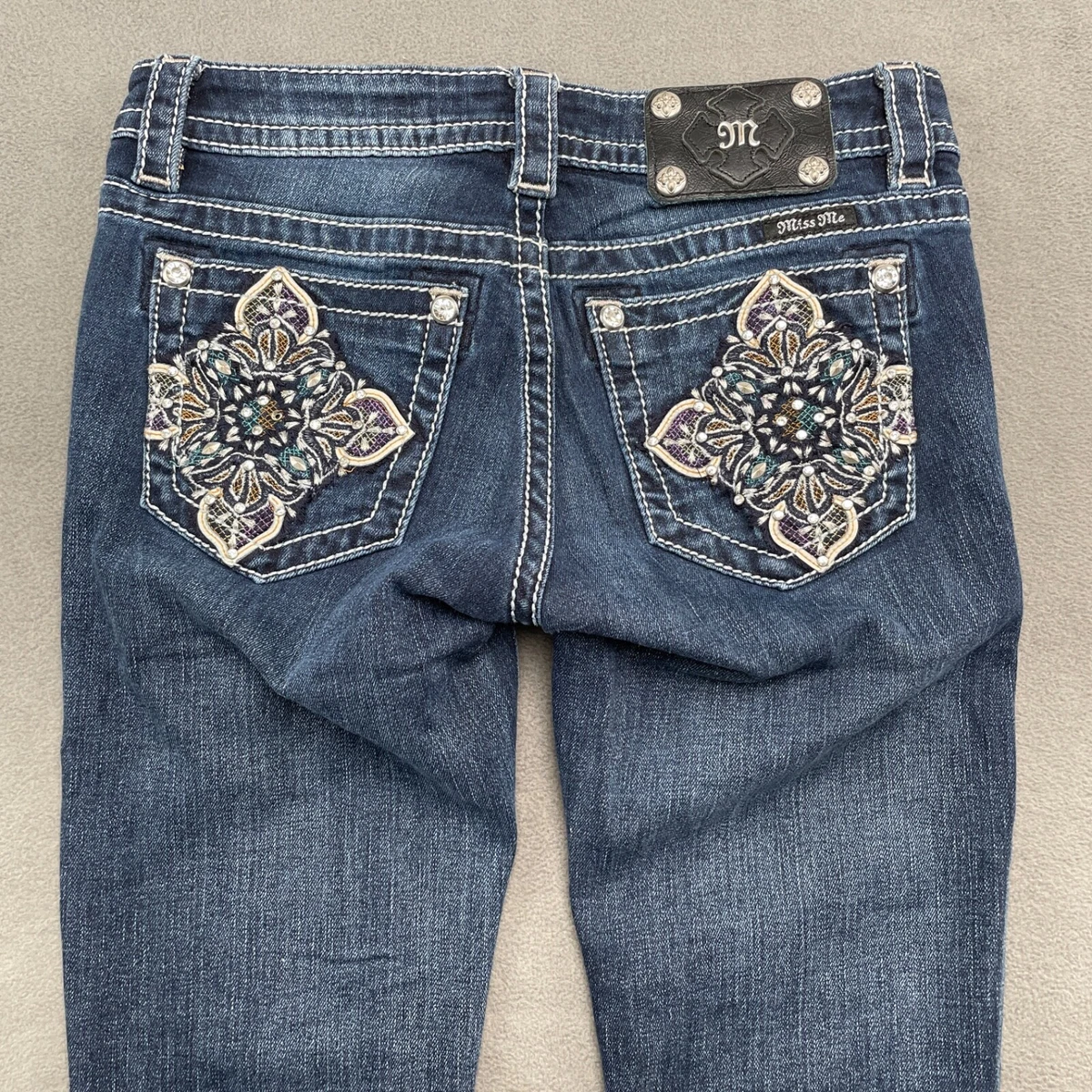 Jean Miss Me M3103FA Skinny Cheville Taille 27 - Bleu Clair Brodé - Neuf Avec étiquettes