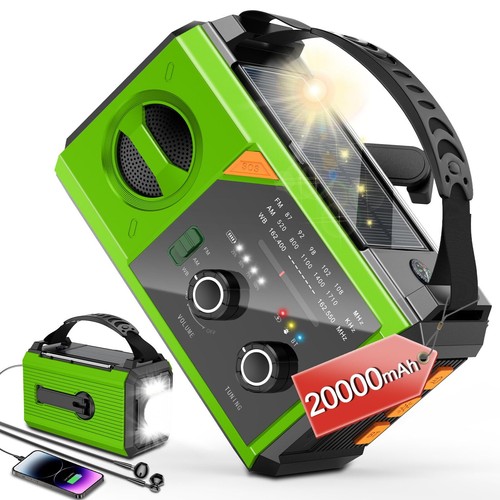 Radio de emergencia 20000 mAh, radio meteorológica NOAA 74000 mwh, manivela inalámbrica solar