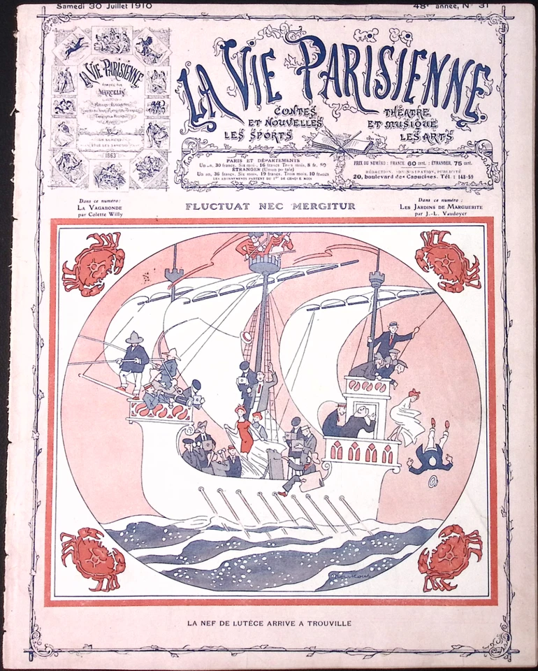 La Vie Parisienne Magazine 30 Jul 1910 Marrous  Ship Lutece Arrives in Trouville - Image 2 of 4