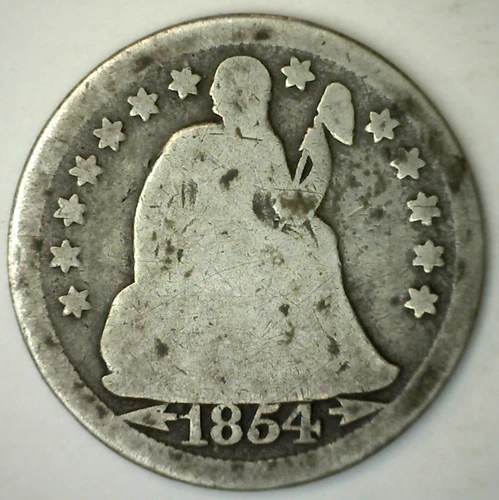 1854 Seated Liberty Silver Dime 10c US Type Coin with Arrows Good Condition