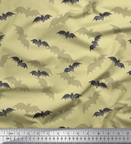 Soimoi Beige Cotton Poplin Fabric Shadow & Bat Animal Decor Fabric-d1S - Picture 1 of 4