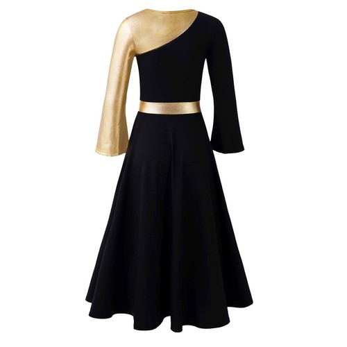Girls Metallic Gold Praise Dance Dress Liturgical Worship Dancewear Full Length - Picture 16 of 50