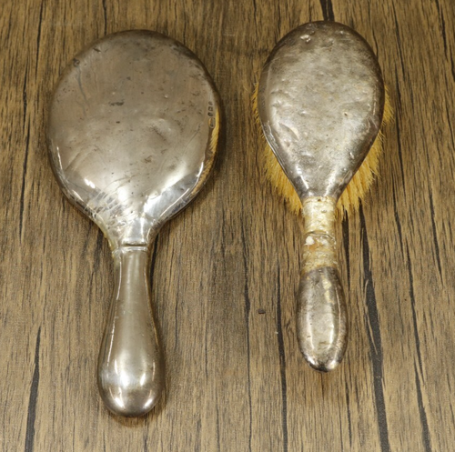 Antique Silver Beauty Set - Hair Brush & Hand Mirror - Birmingham 1912