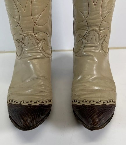 Vintage 70's Tony Lama Cowboy Boots Tan Beige  Leather Western 260 Women’s - Picture 4 of 16